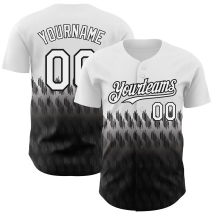 Custom Name and Number Authentic Baseball Jersey with Personalized 3D Pattern Design in White and Black Personalized White