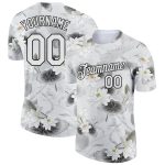 Custom Name and Number 3D Pattern Lotus Performance T-Shirt - Personalized White Black Team Apparel Personalized White Black