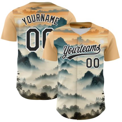 Custom 3D Pattern Mountains Landscape Baseball Jersey - Personalized White Black Design Personalized White Black 3D Pattern