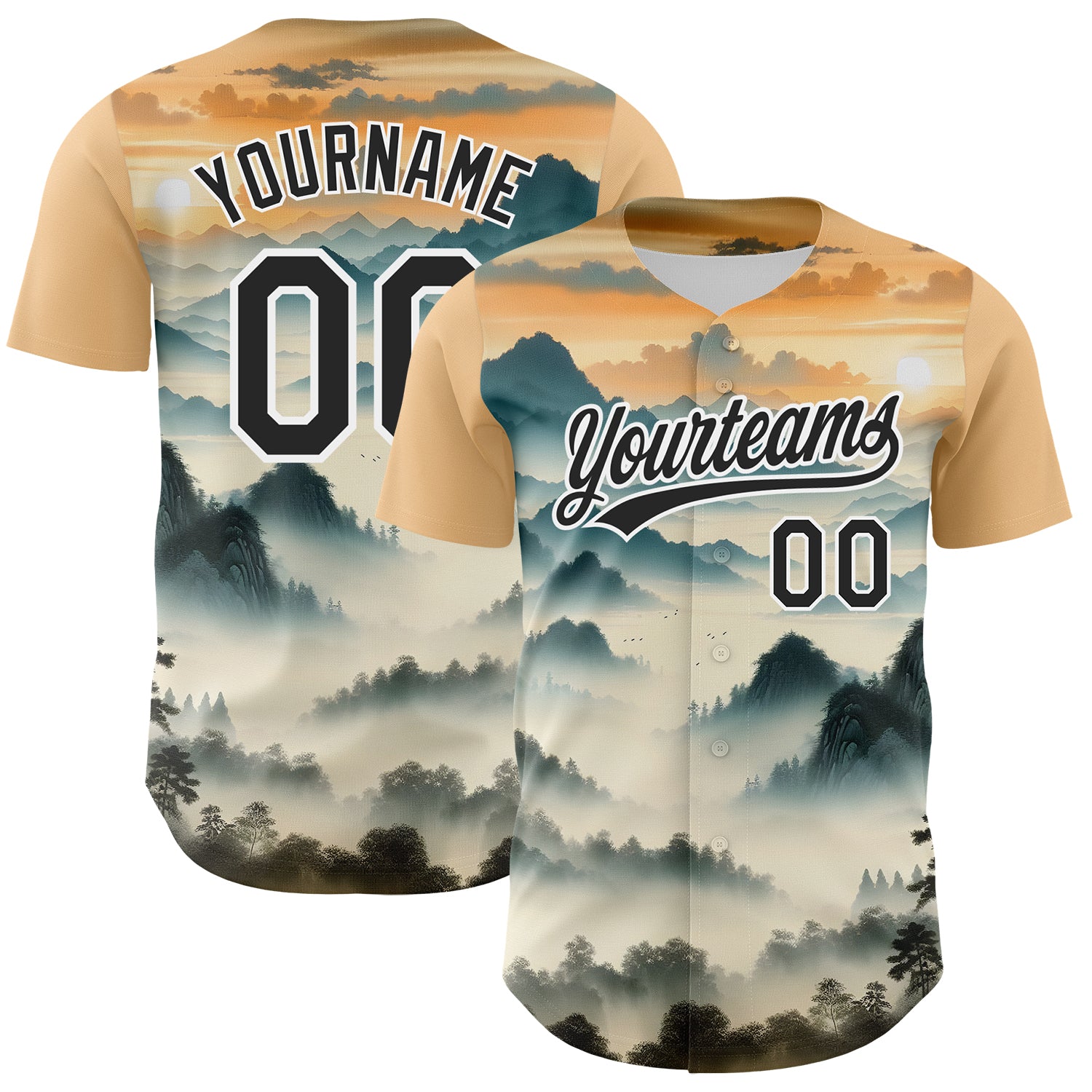 Custom 3D Pattern Mountains Landscape Baseball Jersey - Personalized White Black Design Personalized White Black 3D Pattern