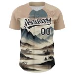 Custom Name and Number Baseball Jersey - Personalized 3D Mountain Landscape Design in White and Black Personalized White