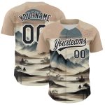 Custom Name and Number Baseball Jersey - Personalized 3D Mountain Landscape Design in White and Black Personalized White