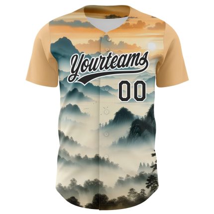 Custom 3D Pattern Mountains Landscape Baseball Jersey - Personalized White Black Design Personalized White Black 3D Pattern