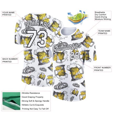 Personalized Oktoberfest Beer Festival 3D Pattern Performance T-Shirt - White Black Stylish Design Personalized White Black