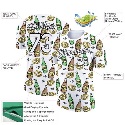 Custom Oktoberfest Beer Festival T-Shirt with Personalized Name and Number - 3D Pattern Design in White and Black Personalized