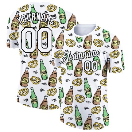 Custom Oktoberfest Beer Festival T-Shirt with Personalized Name and Number - 3D Pattern Design in White and Black Personalized