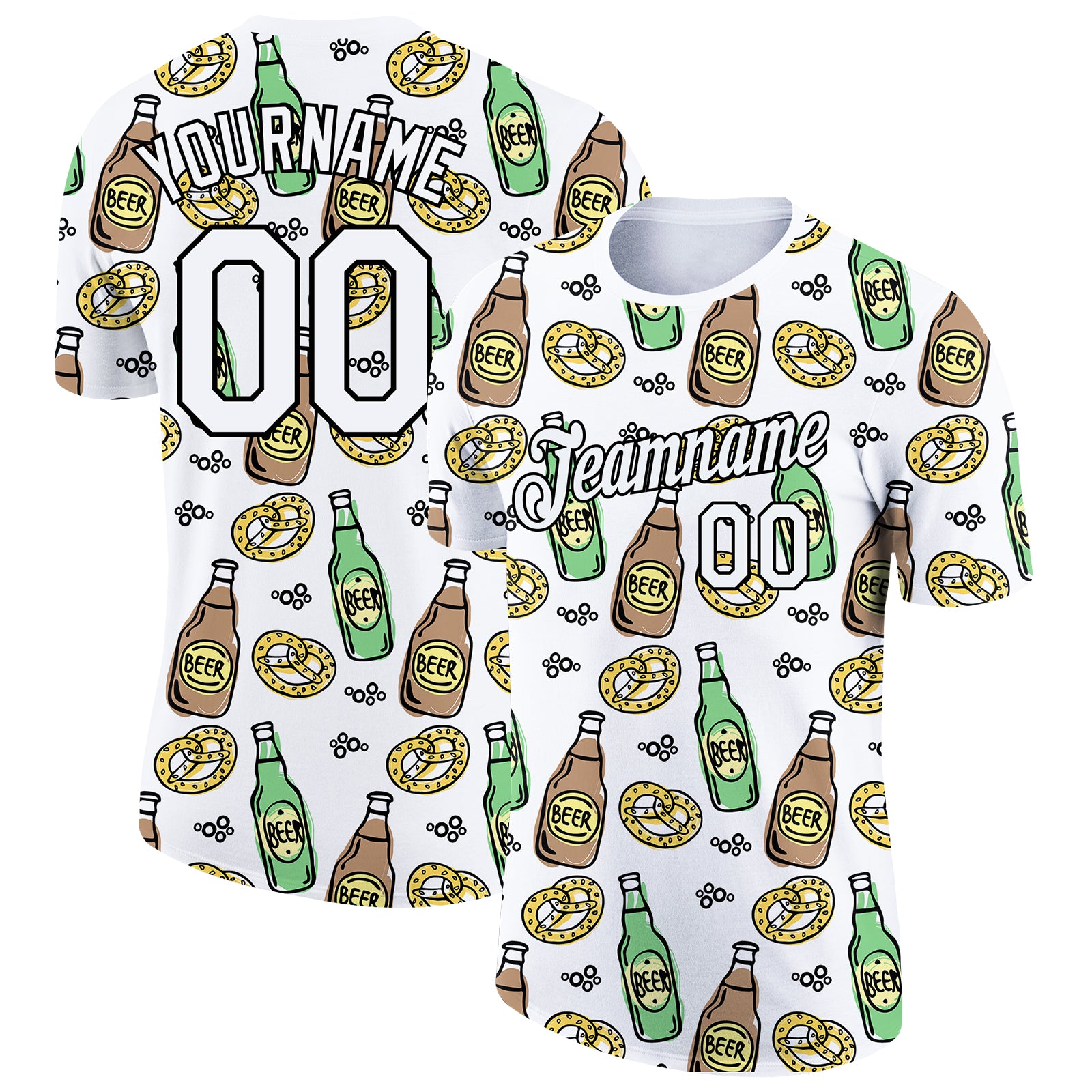 Custom Oktoberfest Beer Festival T-Shirt with Personalized Name and Number - 3D Pattern Design in White and Black Personalized