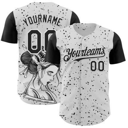 Custom 3D Pattern Rave Baseball Jersey - Personalized Dark Art Design with Team Name & Number, White Black Color Personalized