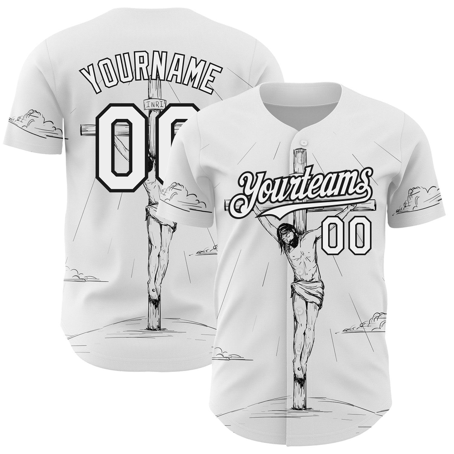 Personalized Jesus Christ Cross Good Friday Baseball Jersey - White Black 3D Pattern Design Personalized White Black 3D Pattern