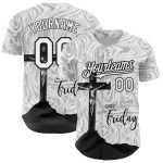 Custom Name and Number Jesus Christ Cross Baseball Jersey - Personalized 3D Pattern Good Friday Design, White and Black Personalized