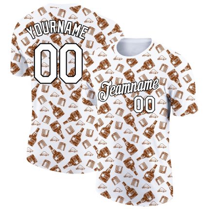 Custom Name and Number 3D Pattern Performance T-Shirt for Teams - Personalized White and Black Design Personalized White