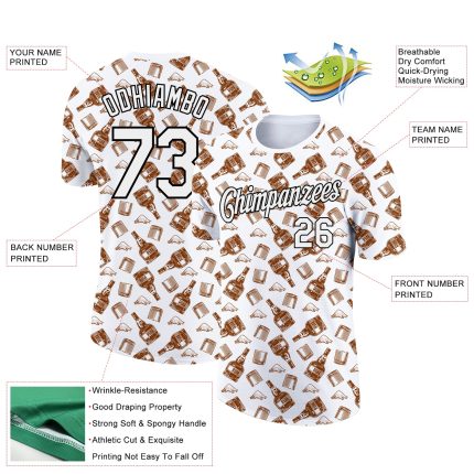 Custom Name and Number 3D Pattern Performance T-Shirt for Teams - Personalized White and Black Design Personalized White