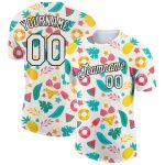 Custom Name and Number Summer Holiday T-Shirt - Personalized 3D Pattern Design with Flowers and Fruits in White and Black