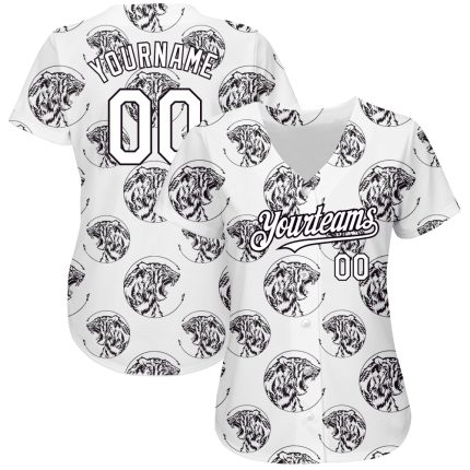 Custom Tiger 3D Pattern Baseball Jersey with Personalized Name and Number - Authentic Team Apparel Personalized White Black