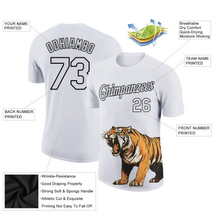 Personalized 3D Tiger Performance T-Shirt - White and Black Pattern Design Personalized White Black 3D Pattern Design Tiger