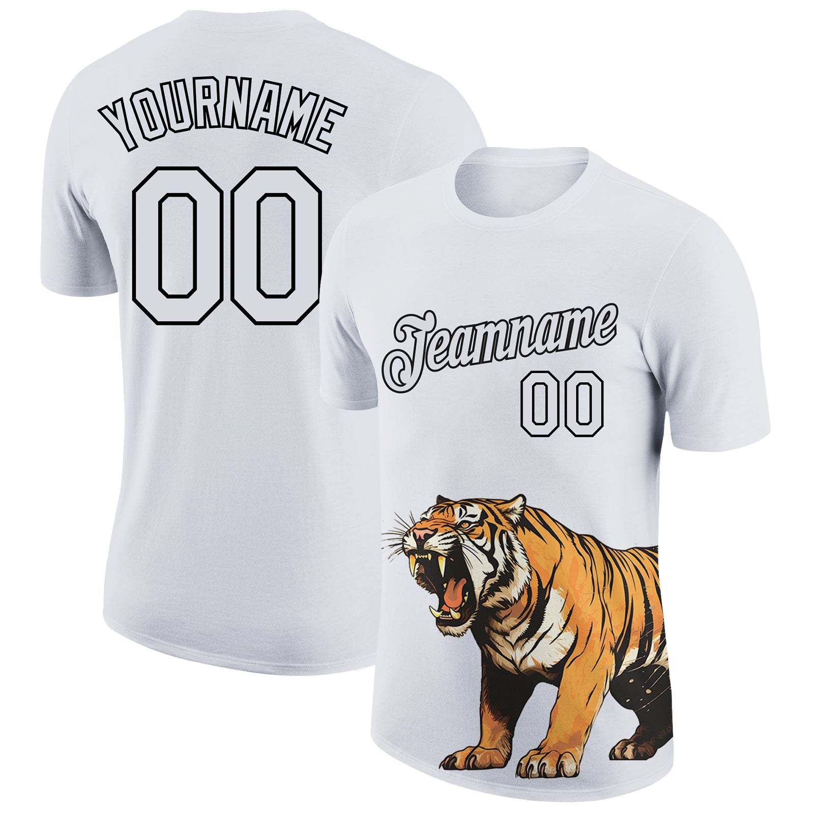 Personalized 3D Tiger Performance T-Shirt - White and Black Pattern Design Personalized White Black 3D Pattern Design Tiger