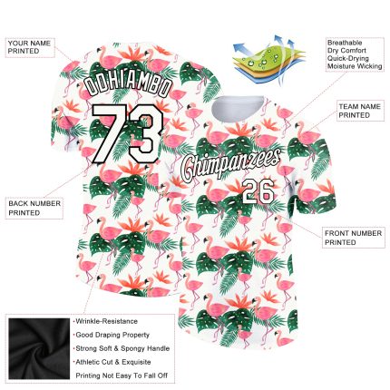 Custom Hawaii Flamingo Performance T-Shirt with 3D Pattern Design - Personalized Team Name and Number, Unisex Personalized