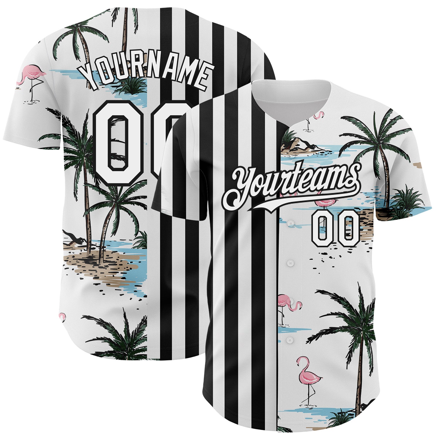 Custom Name Number Authentic Hawaiian Palm Trees Baseball Jersey 3D Pattern White Black Personalized White Black 3D Pattern