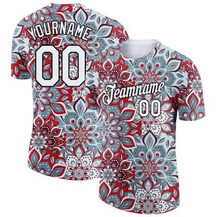 Personalized Floral Performance T-Shirt with 3D Pattern in Black and White Personalized White Black 3D Pattern Floral Design