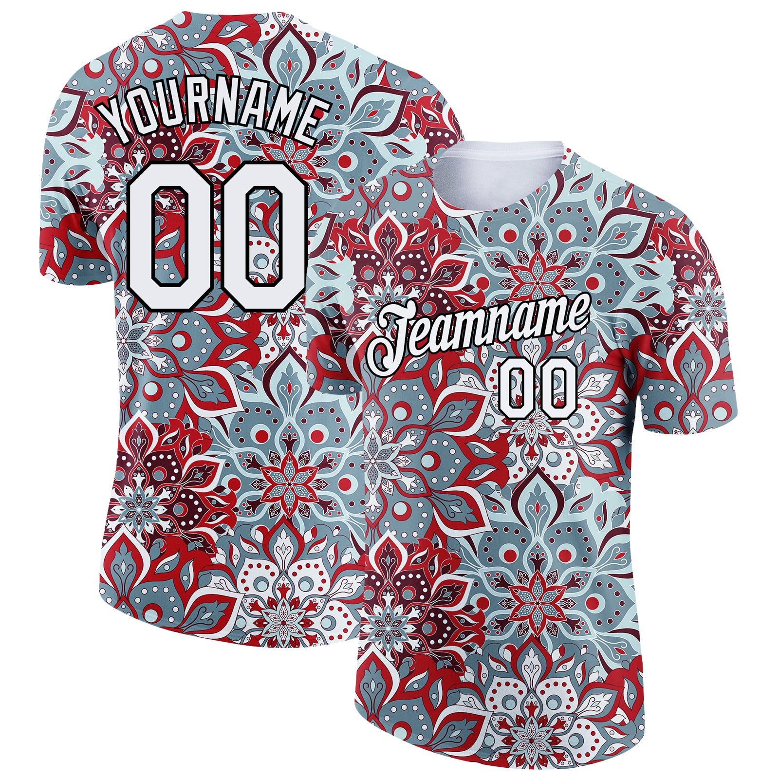 Personalized Floral Performance T-Shirt with 3D Pattern in Black and White Personalized White Black 3D Pattern Floral Design