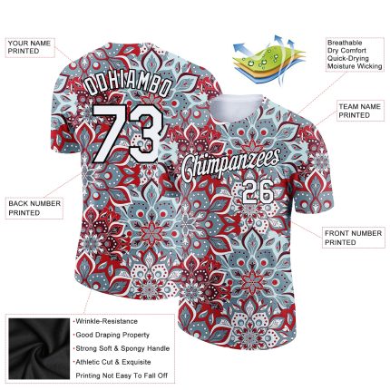 Personalized Floral Performance T-Shirt with 3D Pattern in Black and White Personalized White Black 3D Pattern Floral Design