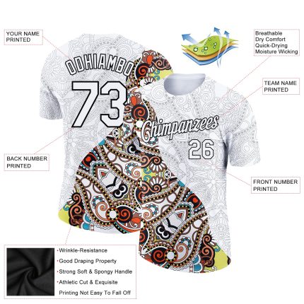 Custom Team Performance T-Shirt - Personalized Floral 3D Pattern with Name & Number in Black & White Design Personalized