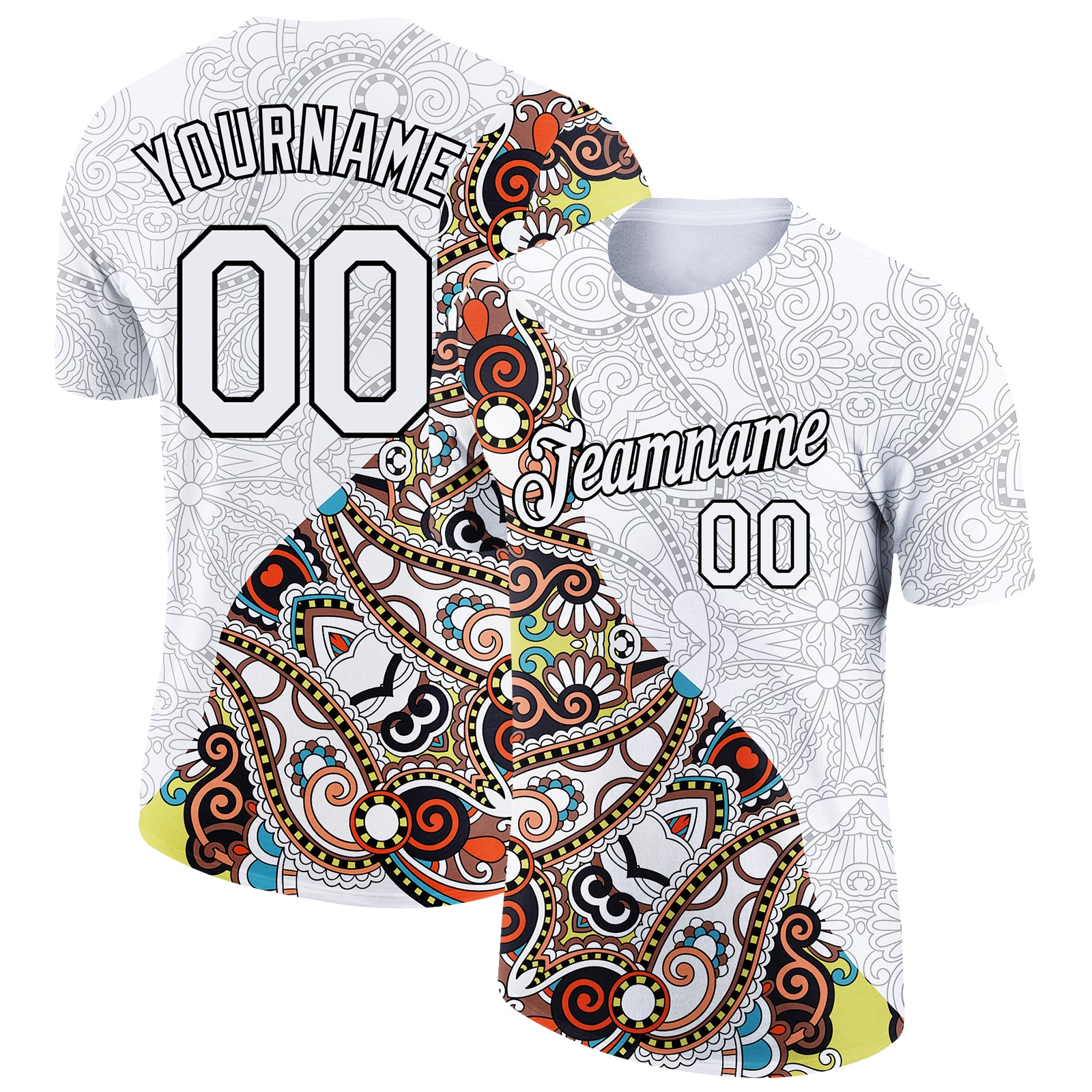 Custom Team Performance T-Shirt - Personalized Floral 3D Pattern with Name & Number in Black & White Design Personalized