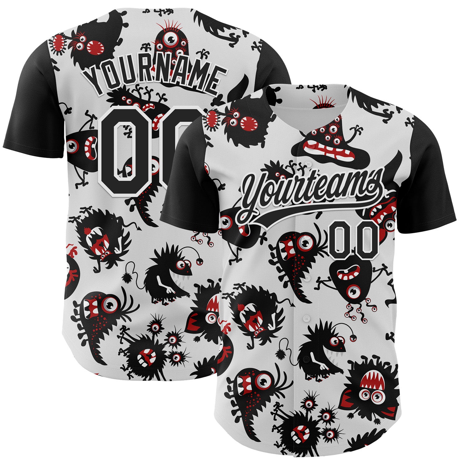 Personalized 3D Pattern Halloween Baseball Jersey | White Black Authentic Design Personalized White Black 3D Pattern Halloween