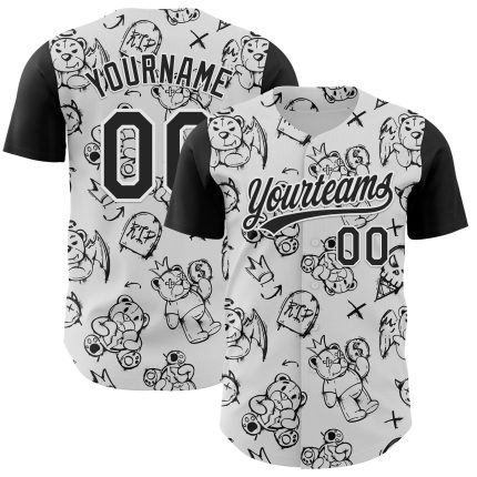 Custom Name Number Baseball Jersey - Personalized 3D Pattern Halloween Design in White and Black Personalized White Black