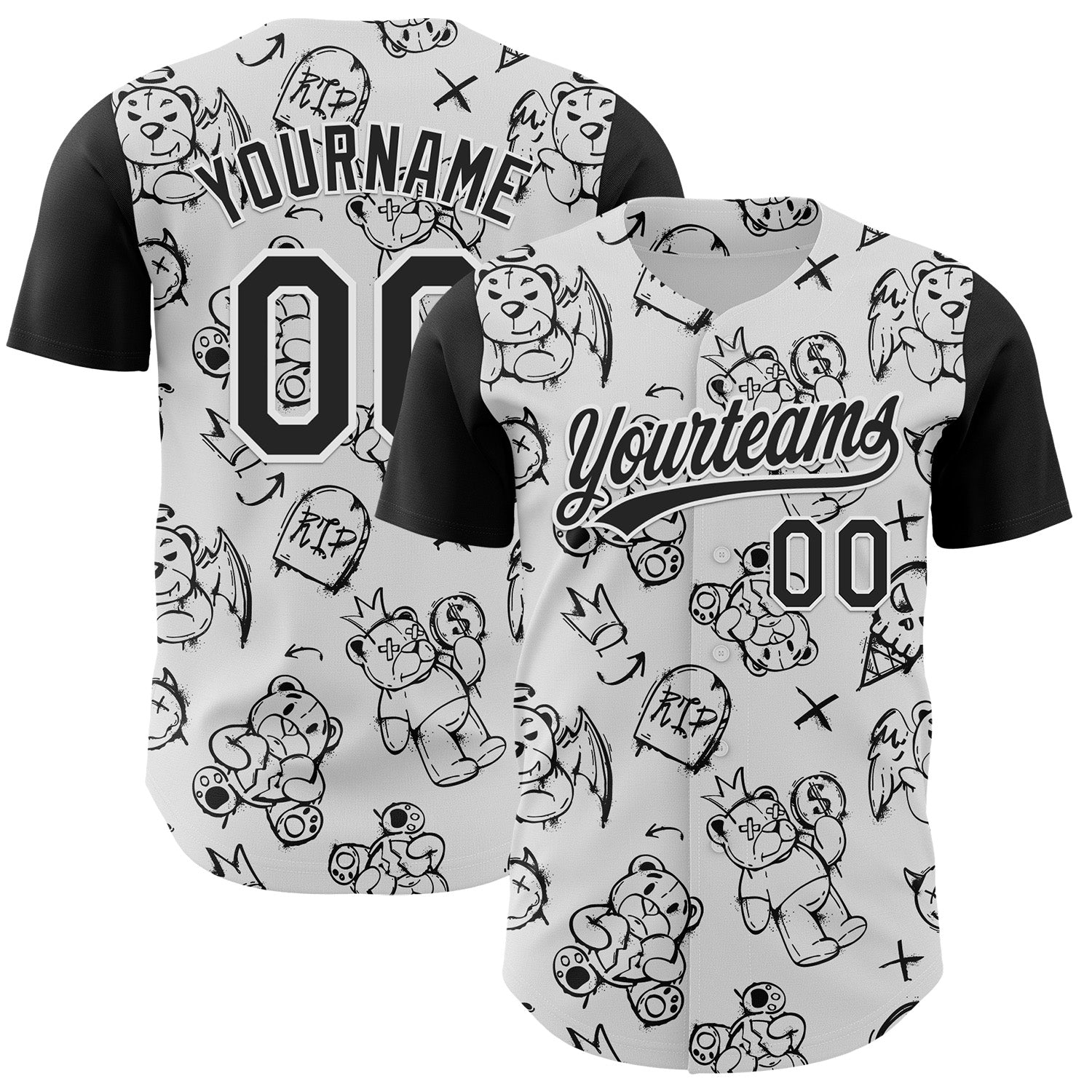Custom Name Number Baseball Jersey - Personalized 3D Pattern Halloween Design in White and Black Personalized White Black