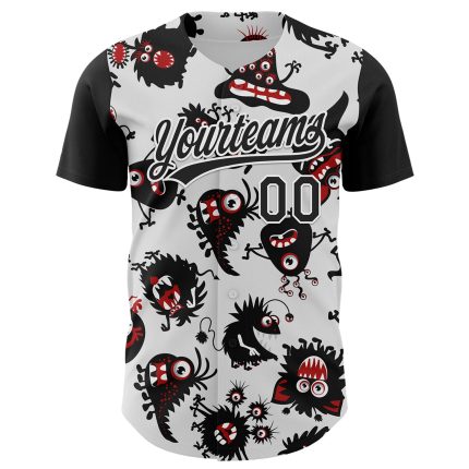 Personalized 3D Pattern Halloween Baseball Jersey | White Black Authentic Design Personalized White Black 3D Pattern Halloween