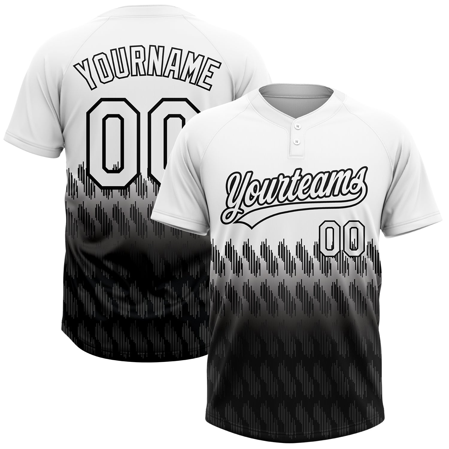 Custom Unisex Softball Jersey with Personalized Name and Number - Black White 3D Pattern Lines, Two-Button Design Personalized