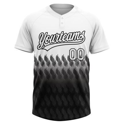 Custom Unisex Softball Jersey with Personalized Name and Number - Black White 3D Pattern Lines, Two-Button Design Personalized