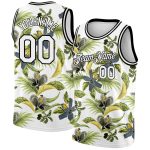 Custom Name and Number Tropical Hawaii Plant Flower Basketball Jersey - Personalized 3D Pattern White Black Design Personalized