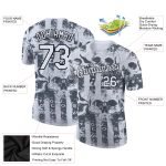 Custom American Flag 3D Skull Performance T-Shirt - Personalized Team Name and Number Personalized White Black 3D Skull And