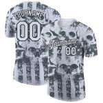 Custom American Flag 3D Skull Performance T-Shirt - Personalized Team Name and Number Personalized White Black 3D Skull And