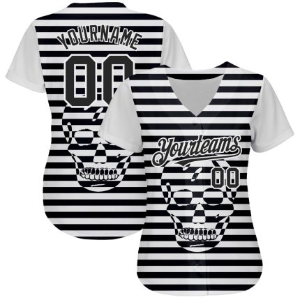 Custom 3D Skull Baseball Jersey - Personalized Authentic Team Jersey with Name & Number - Black & White Design Personalized