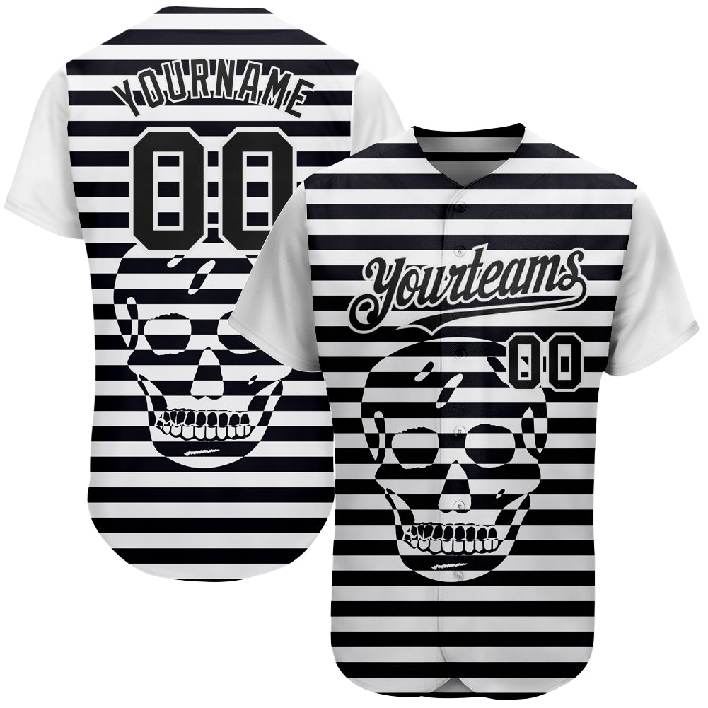 Custom 3D Skull Baseball Jersey - Personalized Authentic Team Jersey with Name & Number - Black & White Design Personalized