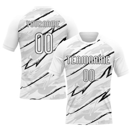 Custom Name and Number Volleyball Jersey - Personalized White Black Abstract Brush Design Uniform Personalized White Black