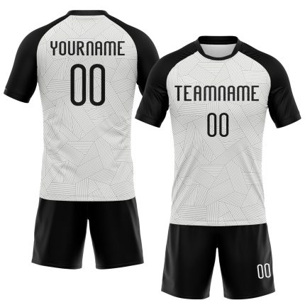 Custom Name Number Volleyball Jersey - Personalized White Black Abstract Line Sublimation Uniform Personalized White Black