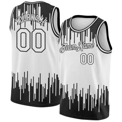 Custom Name and Number Personalized Basketball Jersey - Black White Abstract Vertical Lines Authentic City Edition Personalized