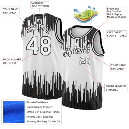 Custom Name and Number Personalized Basketball Jersey - Black White Abstract Vertical Lines Authentic City Edition Personalized