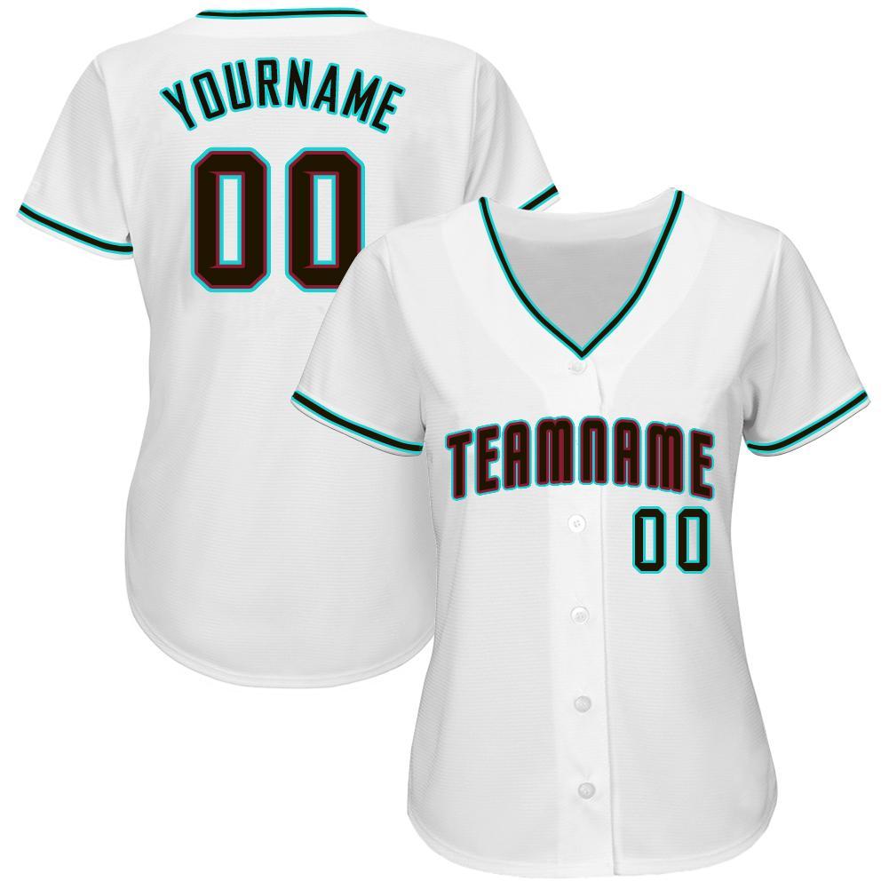 Custom Name and Number Baseball Jersey - Personalized Black Aqua Team Apparel Personalized White Black-Aqua Baseball Jersey