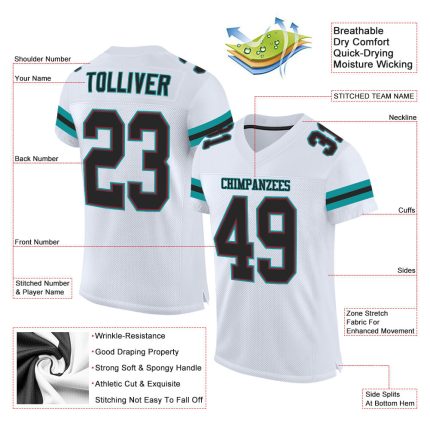 Custom Name Number Authentic Football Jersey - Personalized White Black Aqua Mesh Personalized White Black-Aqua Mesh Authentic