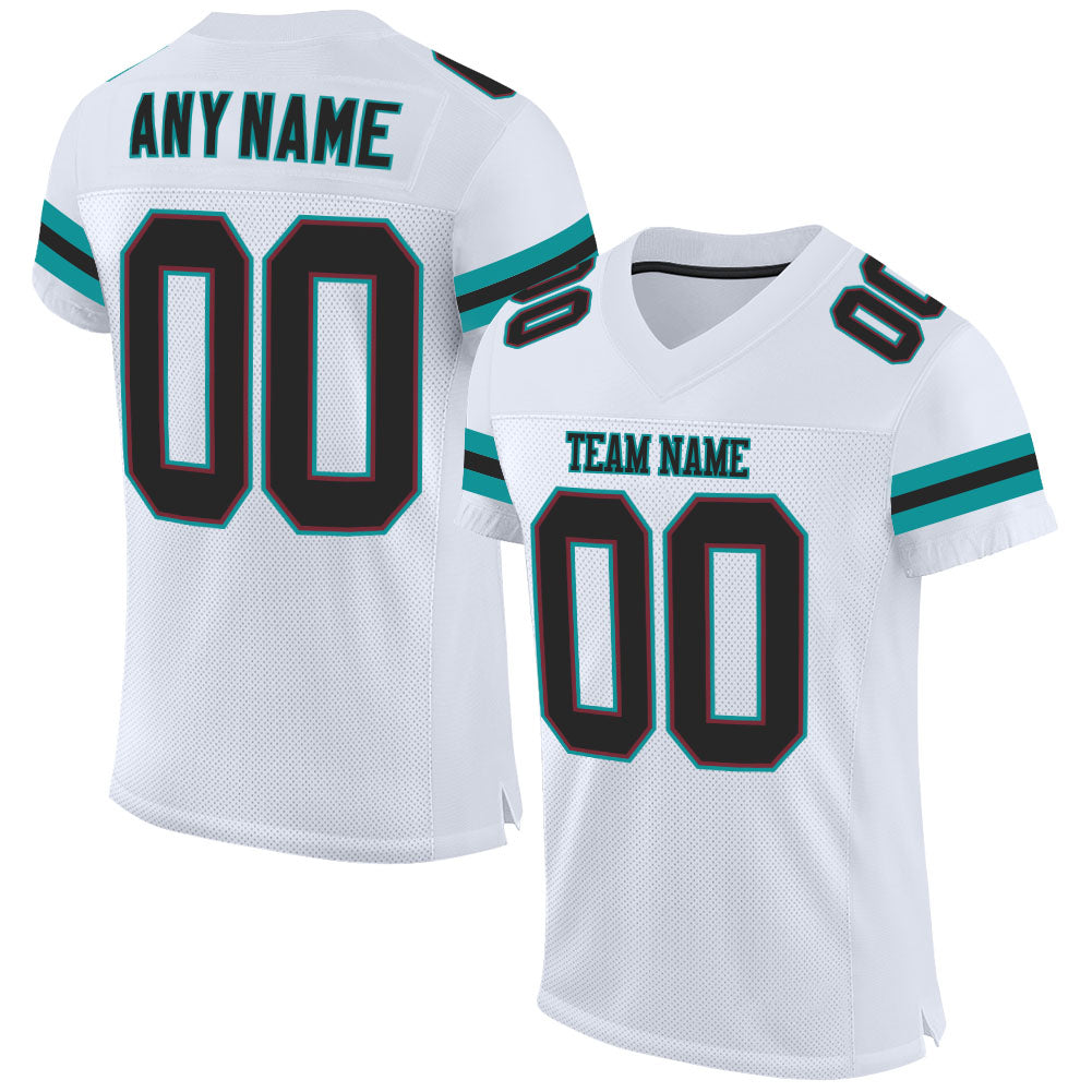 Custom Name Number Authentic Football Jersey - Personalized White Black Aqua Mesh Personalized White Black-Aqua Mesh Authentic