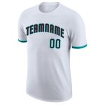 Custom Team Name and Number Performance T-Shirt in White Black-Aqua - Personalized Athletic Tee Personalized White Black-Aqua