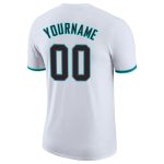 Custom Team Name and Number Performance T-Shirt in White Black-Aqua - Personalized Athletic Tee Personalized White Black-Aqua