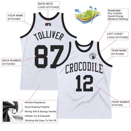 Personalized Authentic Basketball Jersey - White Black Throwback Style Personalized White Black Authentic Throwback Basketball