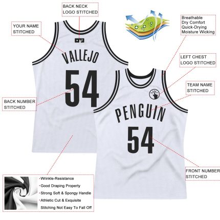 Custom Team Name Number Personalized Basketball Jersey White Black Authentic Throwback Personalized White Black Authentic