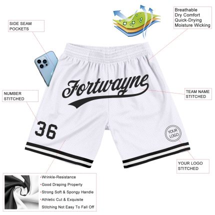 Authentic Personalized Black White Throwback Basketball Shorts for Men Personalized White Black Authentic Throwback Basketball